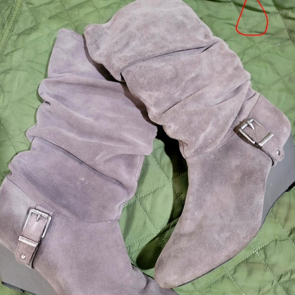 Mid calf boot wedge leather size 8 Grey Alex Marie